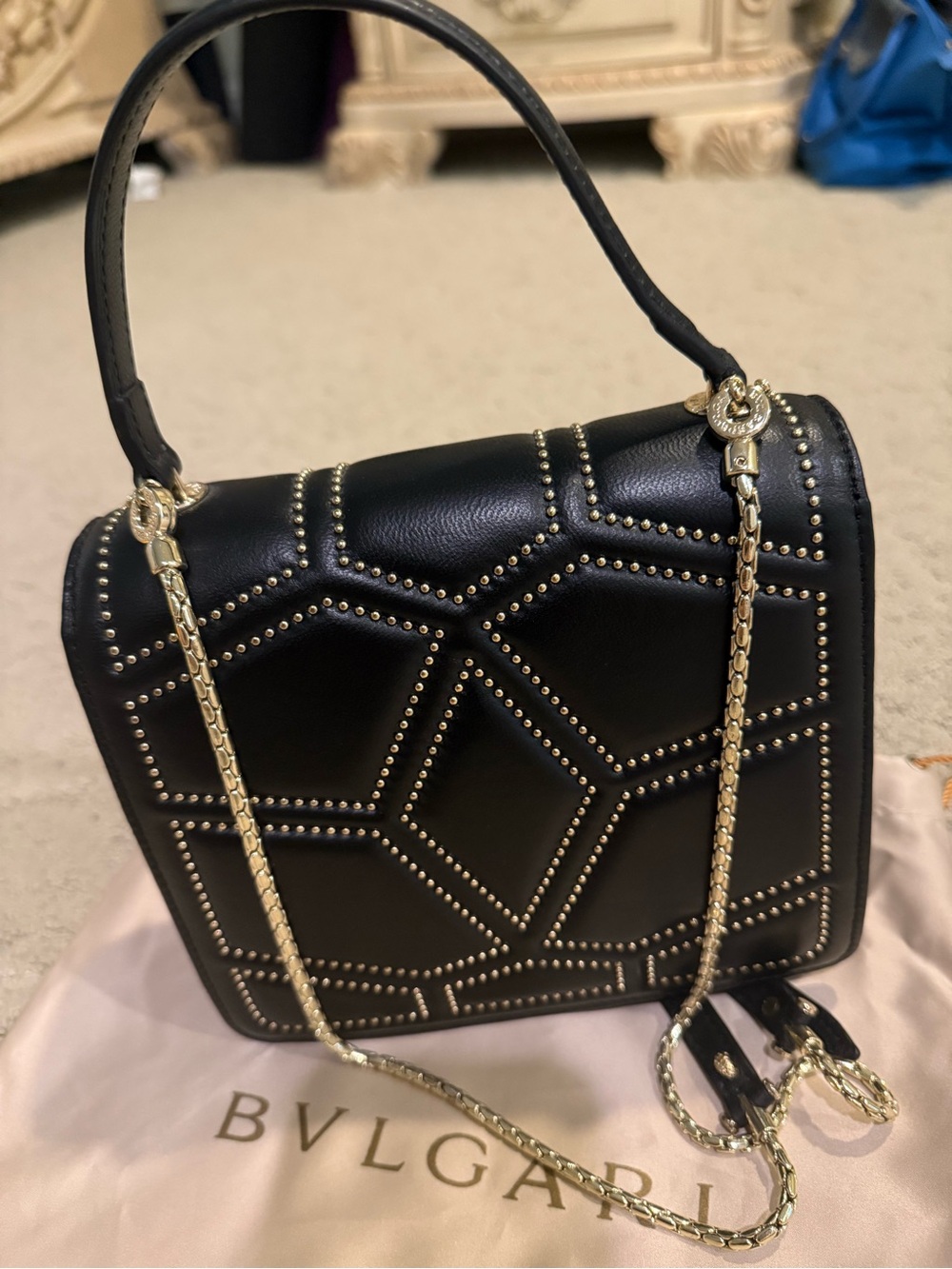 Black Serpenti Studded Leather Top-Handle Crossbody - Picture 7 of 9